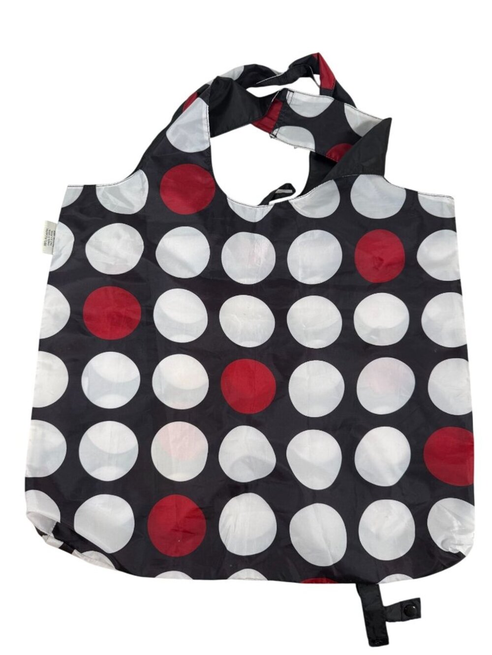 B.B. Begonia Reusable Foldable Tote Bag Red & White Polka Dots Black Background - Picture 6 of 7